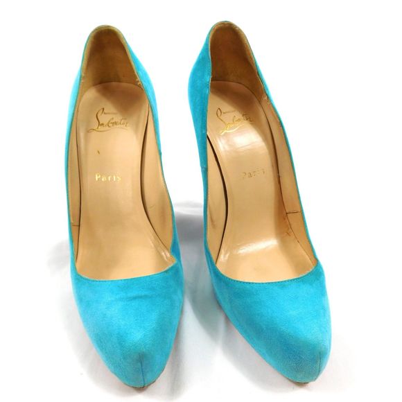 Christian Louboutin Rolando 120 Turquoise Suede Pumps - Picture 6 of 14
